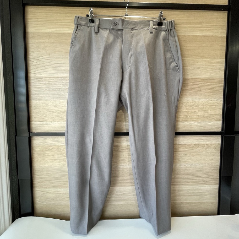 Silversilk Pants Slacks Men's 36 Gray Flat Front Partial Elastic Waistband NWT